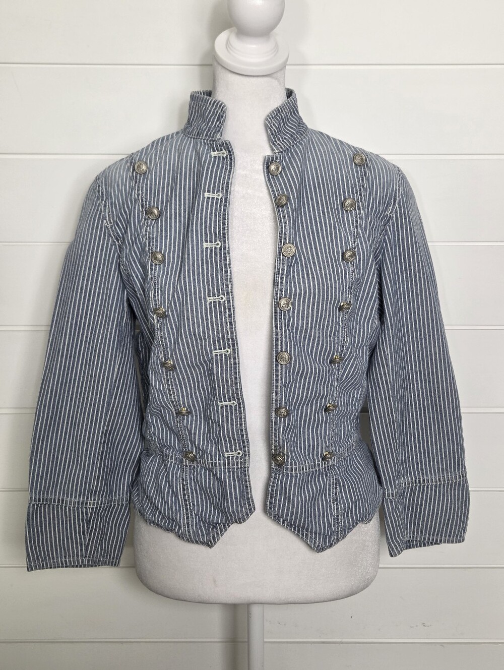 Lauren Ralph Lauren Military Ticking Stripe Double-Breasted Hussar Jacket Blazer